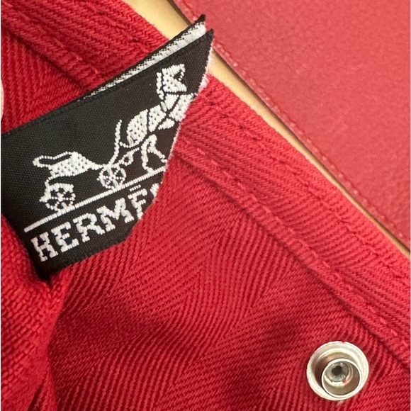 HERMES VINTAGE Valparaiso PM Long Handbag Toile Chevron Red Ladies Handbag - Picture 11 of 16